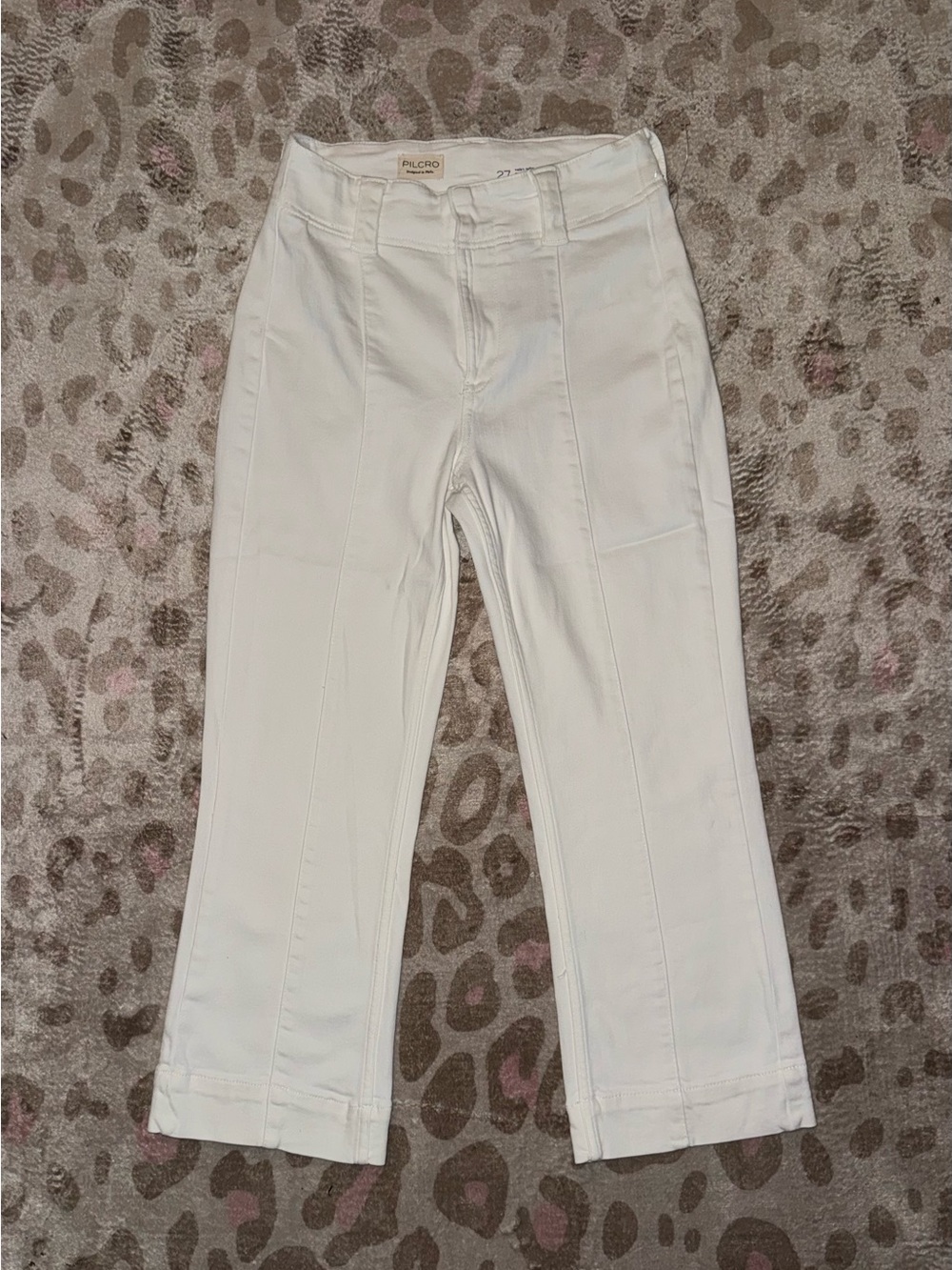 Pilcro White Cropped Straight-Leg Trousers